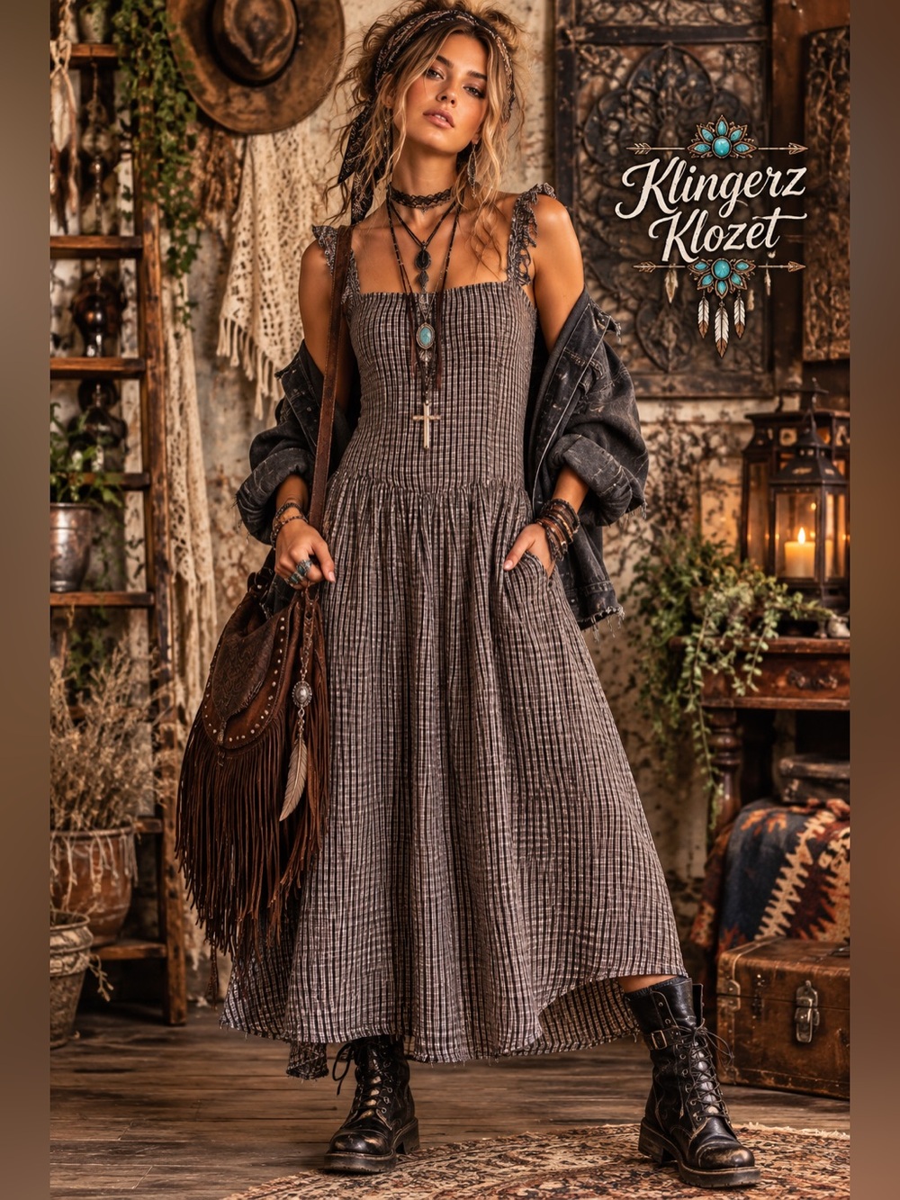 Aerie Plaid Smocked Midi Maxi Dress Size Large NWT Boho Cottagecore